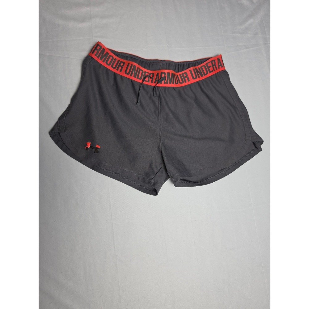 Under Armour HeatGear Shorts Womens Small Gray Orange Elastic Waist Activewear